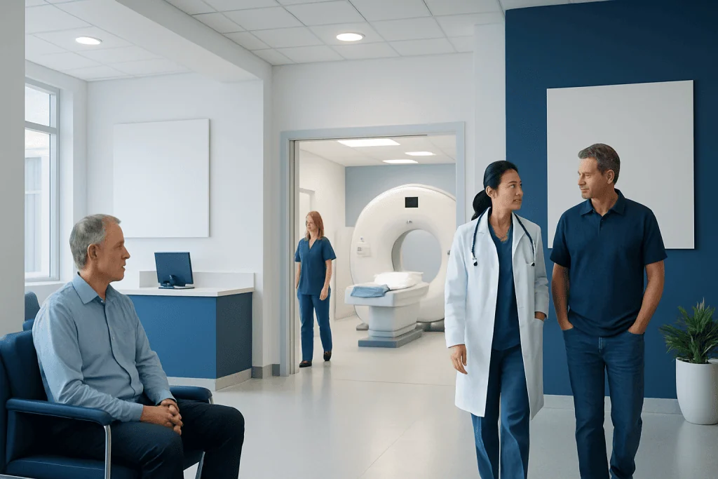 Pylarify PET Scan: Preparation, Procedure and Results 1 Medical professionals preparing for a PET scan in a modern hospital setting.