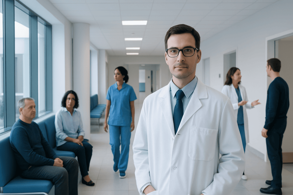Specialist in the Study of Cells: An Evidence-Based Patient Guide 1 Medical team in hospital corridor with doctor in foreground.