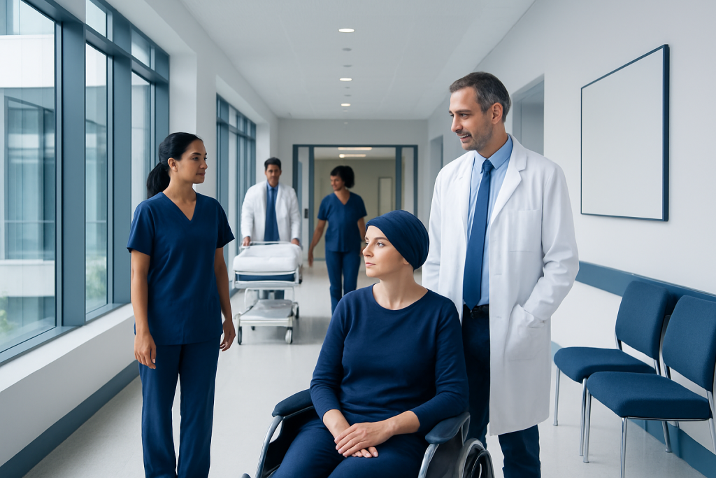 Allogeneic Stem Cell: An Evidence-Based Patient Guide 1 Medical team consulting a patient in a hospital corridor.