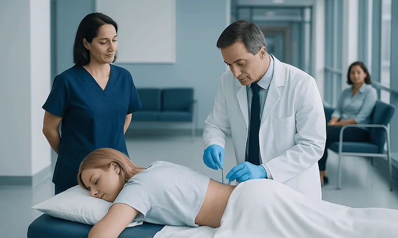 Define Intrathecal Injection: How It Works, Results and What to Expect 6 Doctor preparing for intrathecal injection in a hospital setting.