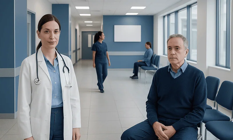 Medical consultation at Acibadem Hospital with doctor and patient.