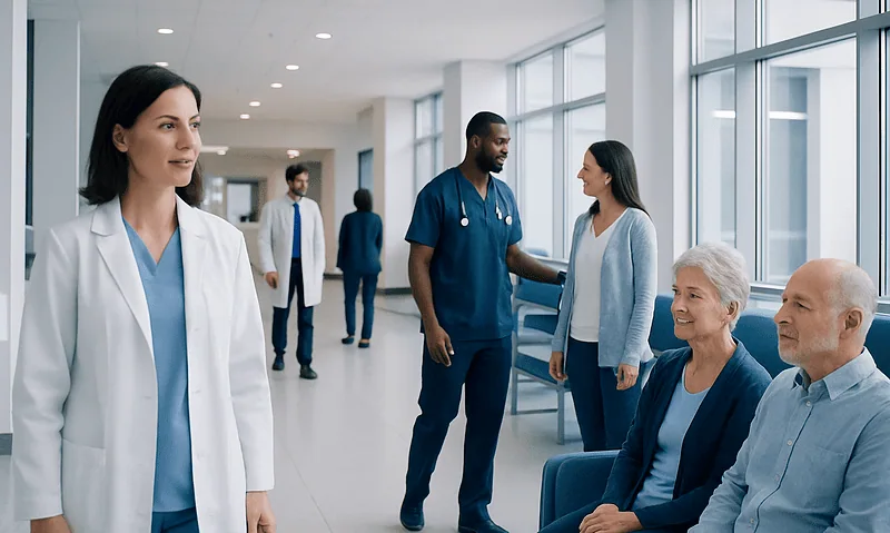 Chemotherapy Cream: How It Works, Results and What to Expect 5 Healthcare professionals and patients in a modern hospital corridor.