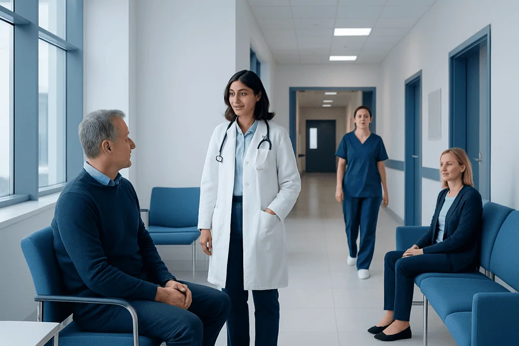 Lattice Retinal Degeneration Treatment: How It Works, Results and What to Expect 1 Medical consultation in hospital corridor with doctor and patients.