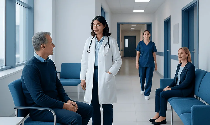 Lattice Retinal Degeneration Treatment: How It Works, Results and What to Expect 11 Medical consultation in hospital corridor with doctor and patients.