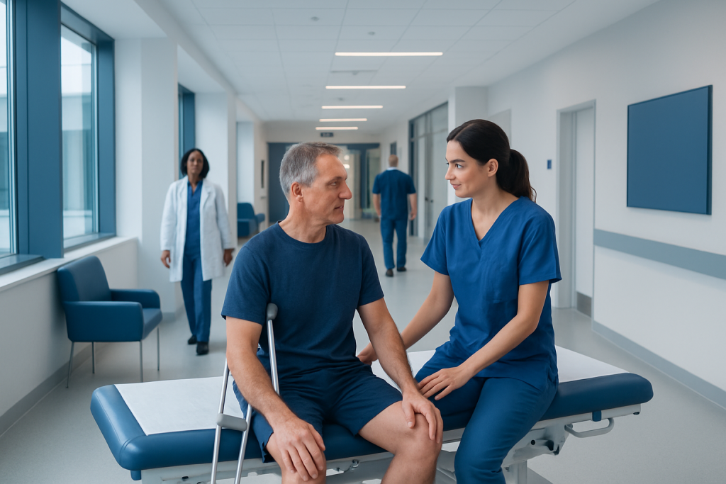 Mips Physical Therapy: How It Works, Results and What to Expect 1 Patient consulting with nurse in hospital corridor.