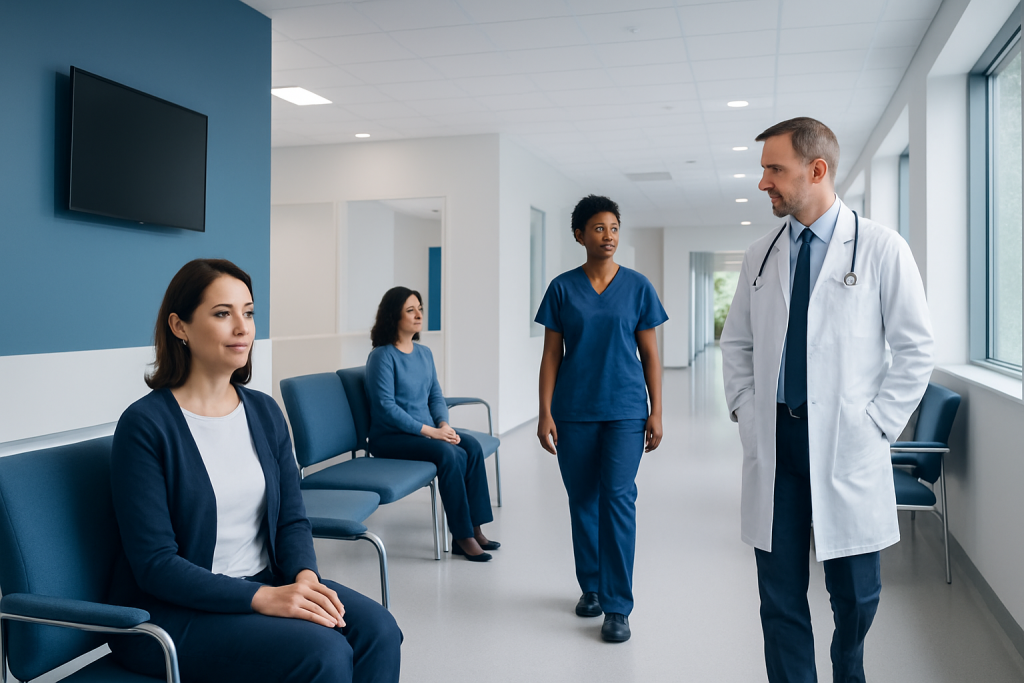 Myocardial Infusion: Procedure, Recovery and Results 1 Medical professionals and patients in a hospital corridor at Acibadem Hospitals Group.
