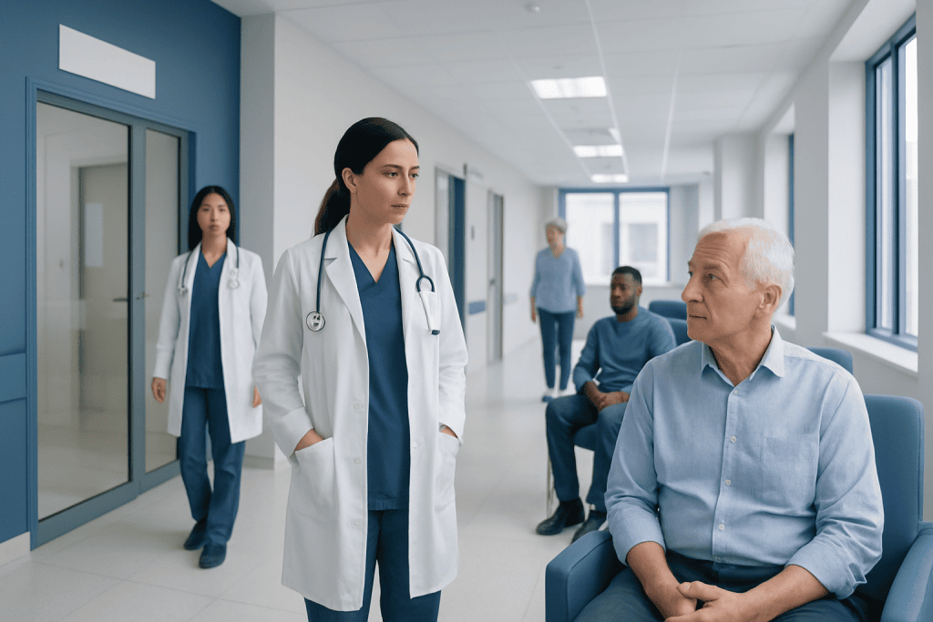 Oas Syndrome Treatment: How It Works, Results and What to Expect 1 Medical consultation in hospital corridor with healthcare professionals and patient.
