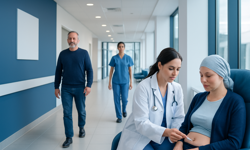 Pegfilgrastim Injection: How It Works, Results and What to Expect 11 Healthcare professionals in a hospital corridor with a patient and medical staff.