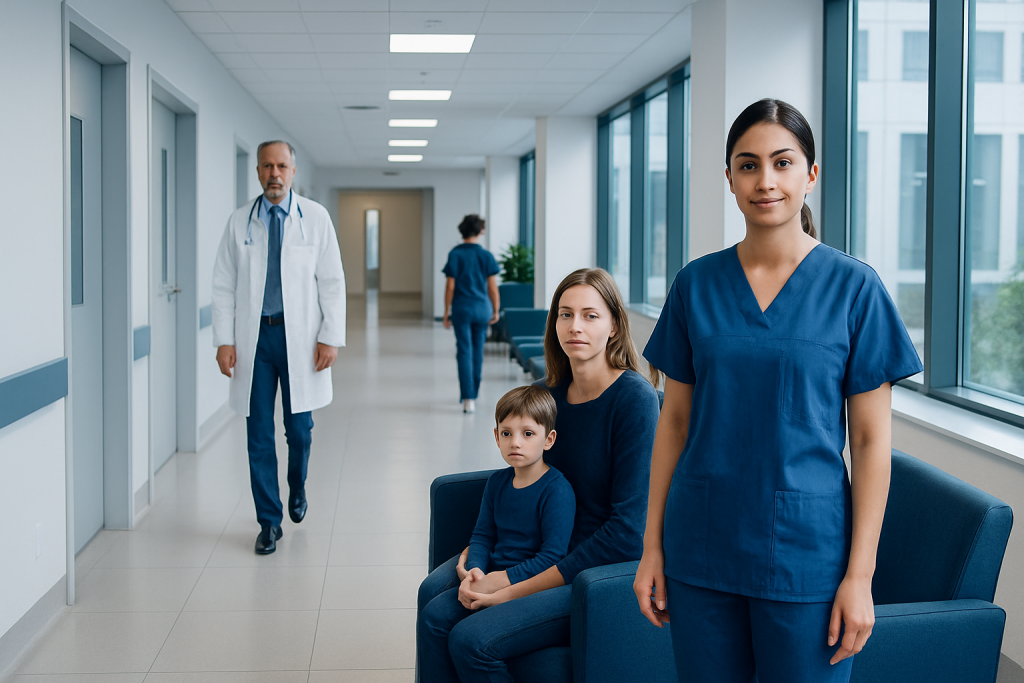 Psarp Surgery: Procedure, Recovery and Results 1 Healthcare professionals and a patient family in a hospital corridor.
