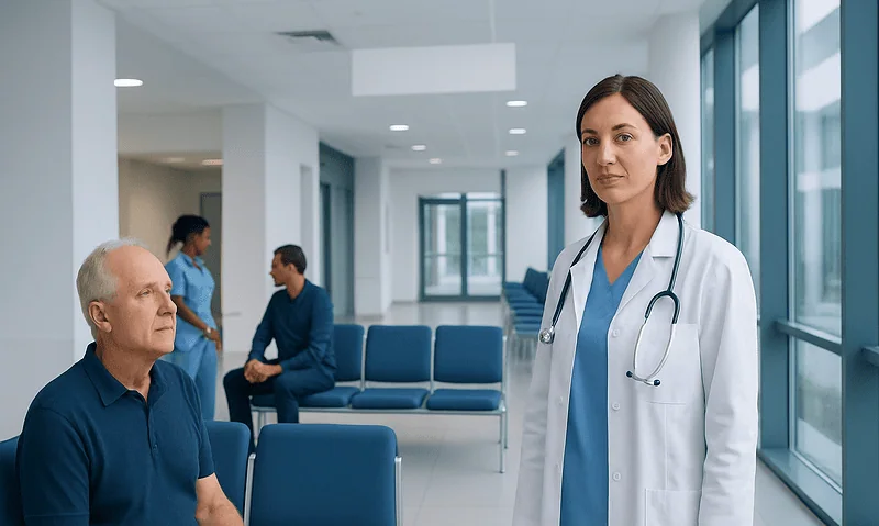 Medical consultation at Acibadem Hospital with doctor and patient.