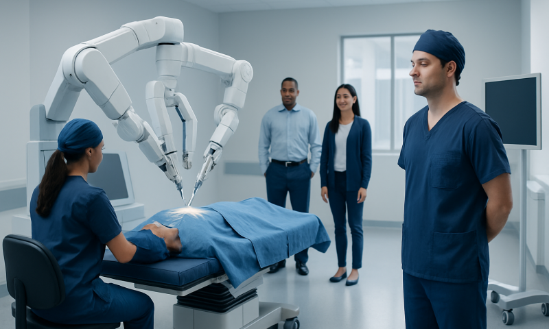 Robotic Spine Surgery: Procedure, Recovery and Results 11 Robotic spine surgery procedure in a modern hospital operating room.