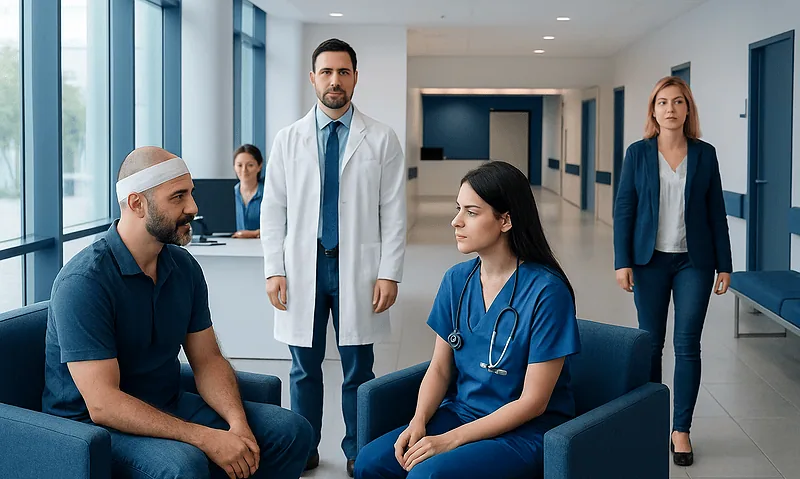 Medical consultation at Acibadem Hospital with healthcare professionals and patient.