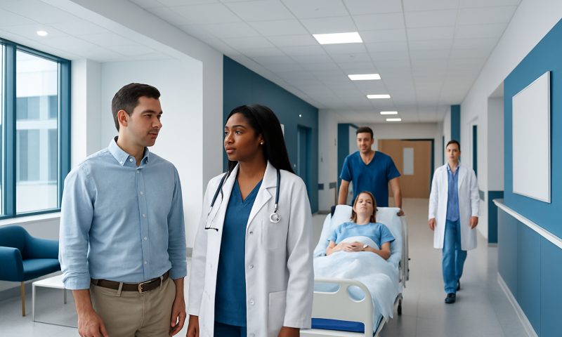 Spleen Removal: Procedure, Recovery and Results 15 Medical team discussing patient care in hospital corridor.