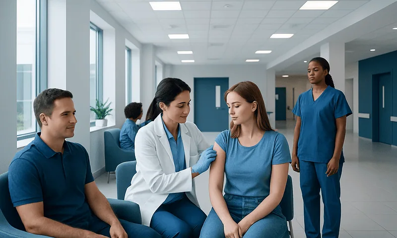 Boostrix Vaccine: An Evidence-Based Guide for Patients 14 Healthcare professionals administering a vaccine to a patient in a modern clinic.