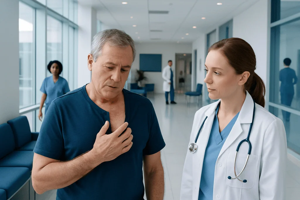 Start of Shingles: What Patients Need to Know 1 Patient experiencing chest pain during medical consultation at Acibadem Hospital.