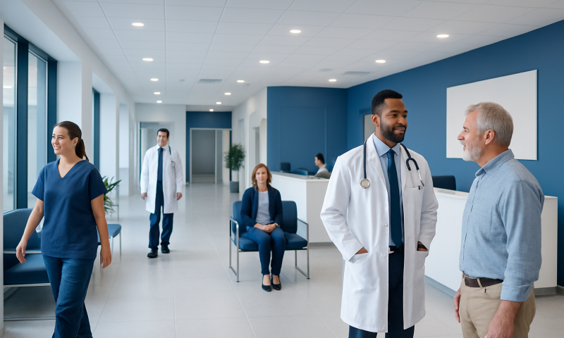 What Is the Success Rate of Immunotherapy for Prostate Cancer: How It Works, Results and What to Expect 12 Medical team and patients in a modern hospital corridor.