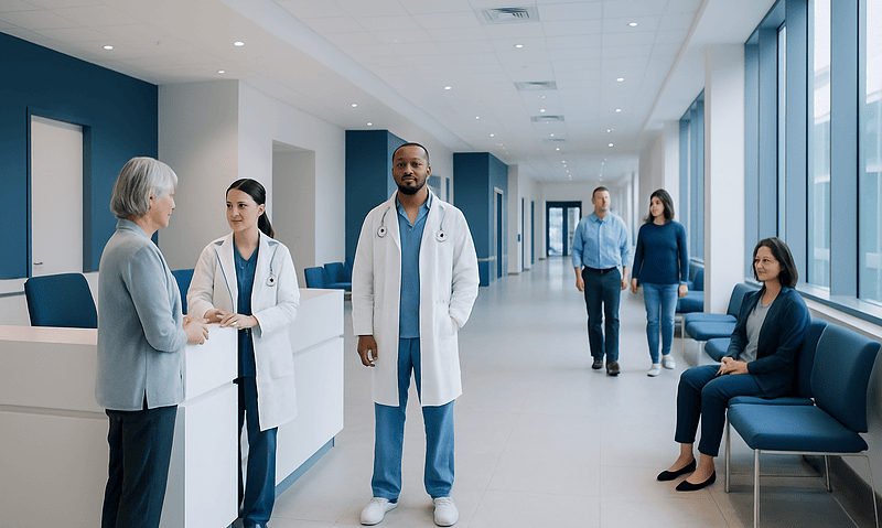 What Is the Treatment for DCIS Stage 0: How It Works, Results and What to Expect 14 Medical staff and patients in a modern hospital corridor.
