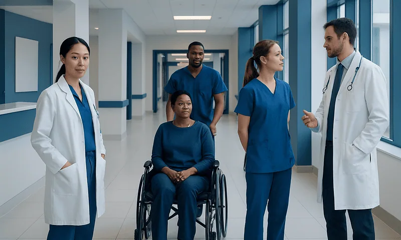Toupet Fundoplication Surgery: Procedure, Recovery and Results 5 Medical team discussing patient care in hospital corridor.