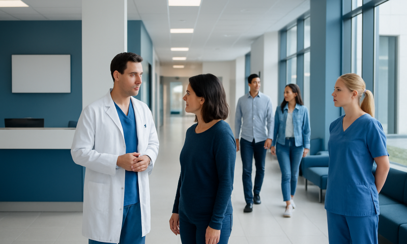 Transposition of the Great Arteries Surgery: Procedure, Recovery and Results 1 Medical team discussing patient care in hospital corridor.