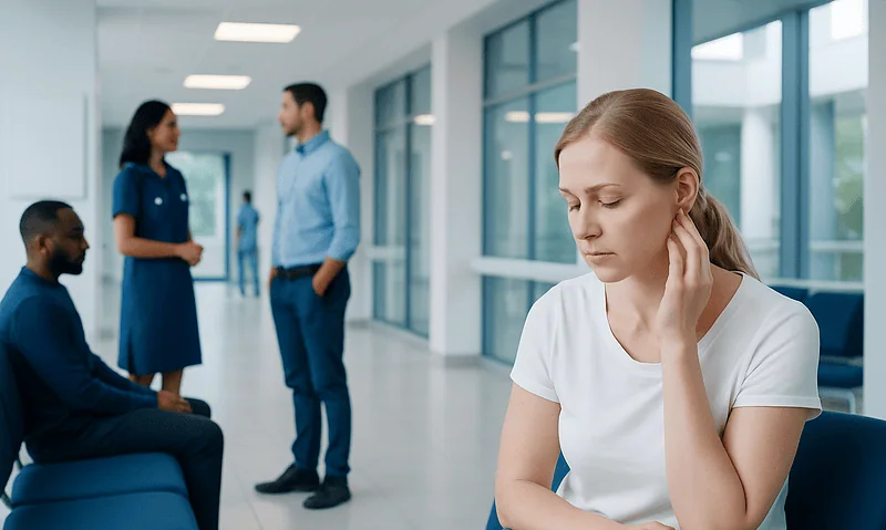 Patient feeling distressed after rejecting a piercing at a hospital.