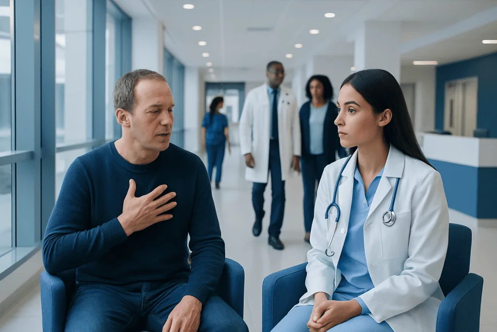 Reactive Airway Treatment: How It Works, Results and What to Expect 1 Doctor consulting patient in hospital corridor with medical staff in background.