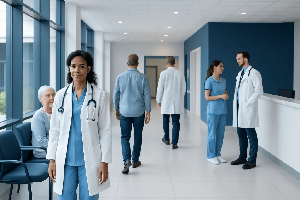 Best Glutathione Supplement: Evidence-Based Benefits, Risks, and Practical Guidance 1 Healthcare professionals and patients in a modern hospital corridor.