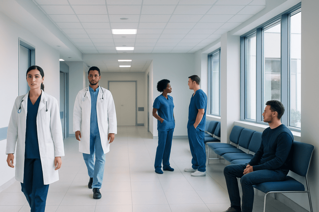 Fitt Principle: A Complete Medical Overview 1 Medical professionals and patients in a hospital corridor at Acibadem Hospitals Group.