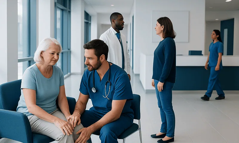 Treatment for Heaviness in Legs: Diagnosis, Outlook, and Modern Treatment Approaches 4 Medical consultation at Acibadem Hospital with healthcare professionals and patient.