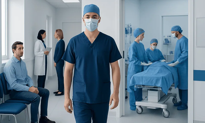 Medical team preparing for surgery in a hospital operating room.