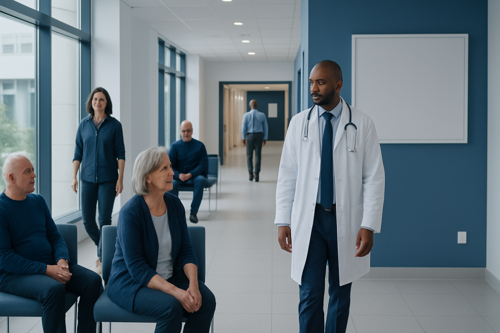 Immunotherapy for Pancreatic Cancer: How It Works, Results and What to Expect 1 Doctor consulting elderly patients in a hospital waiting area.