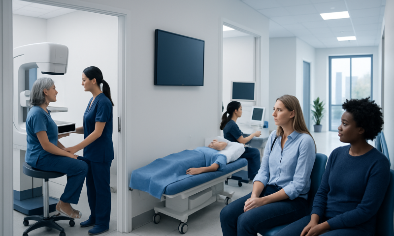 Patients and medical staff in a modern diagnostic imaging room at Acibadem Hospitals.