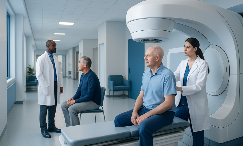 Patients undergoing radiation therapy consultation at Acibadem Hospital.