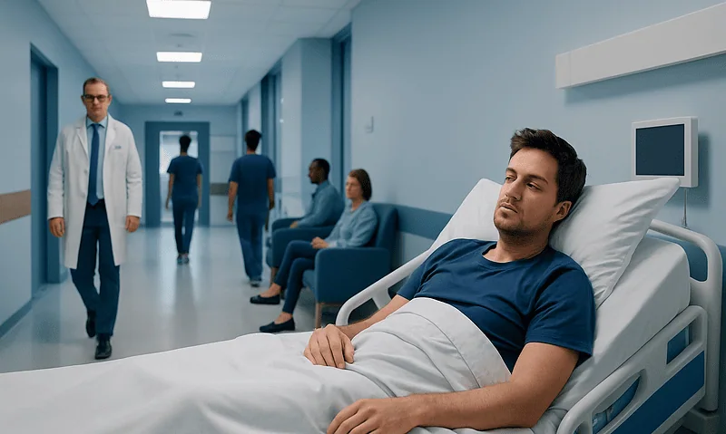 Patient resting in hospital bed at Acibadem Hospital.