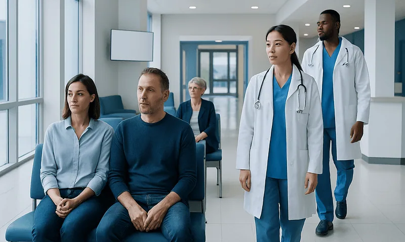 Para Flu vs Flu: Key Differences and How Doctors Tell Them Apart 8 Medical consultation with doctors and patients in a hospital waiting area.