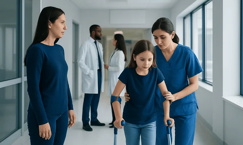 Pediatric patient receiving gait therapy at Acibadem Hospital.