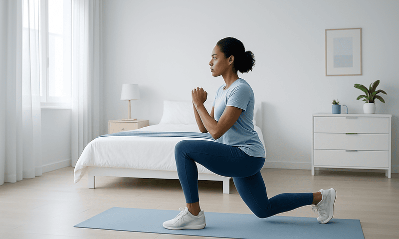 Woman practicing pelvic floor exercises at home for health and wellness.