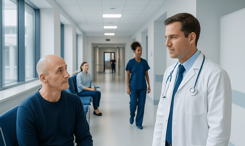 Penile Lymphocele Treatment: How It Works, Results and What to Expect 10 Doctor consulting with patient in hospital corridor at Acibadem Hospitals Group.