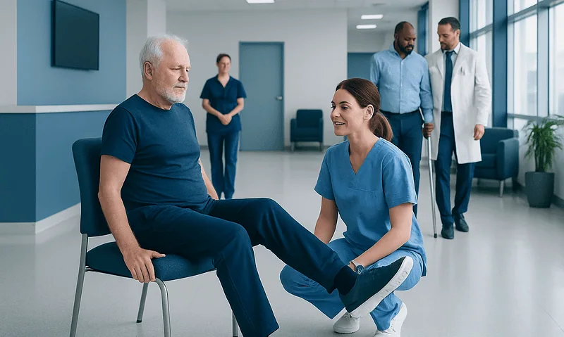 Senior patient receiving physiotherapy at Acibadem Hospital.