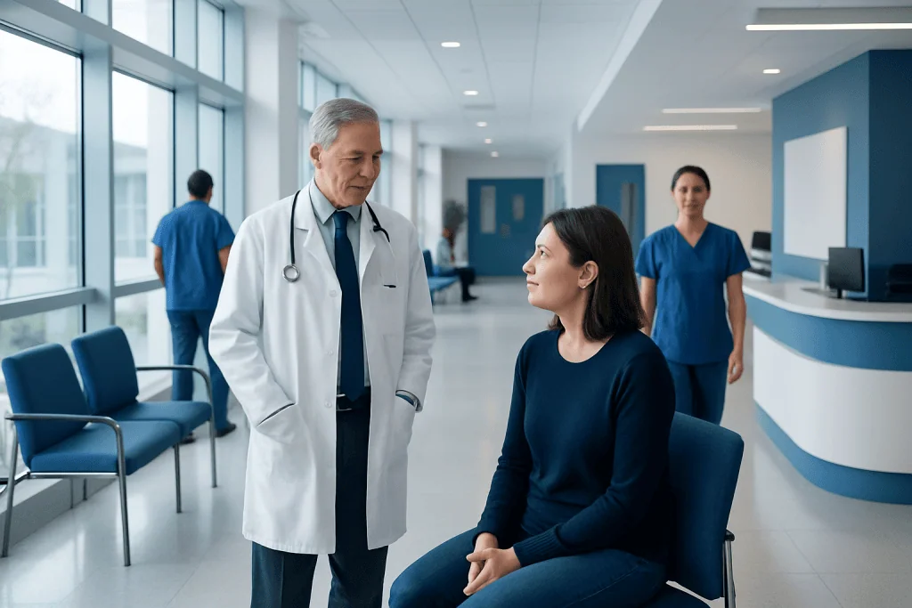 Pkp Eye Treatment: How It Works, Results and What to Expect 1 Doctor consulting a patient in a modern hospital corridor.