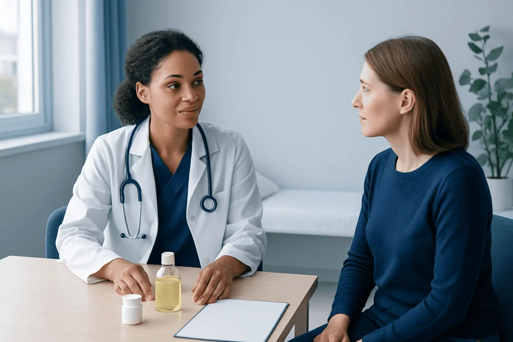Doctor consulting a patient in a medical office at Acibadem Hospitals Group.