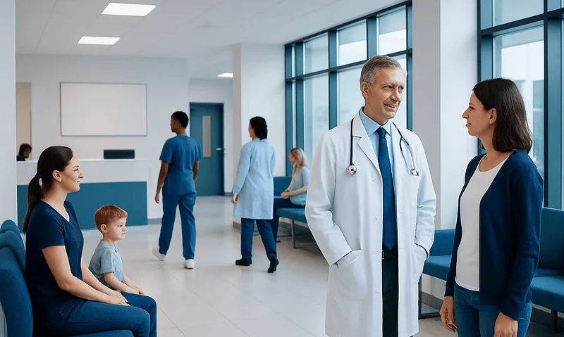 Medical consultation at Acibadem Hospital with doctor and patient.