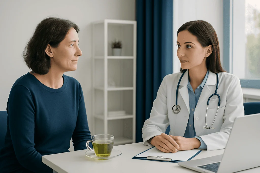Doctor consulting with a patient in a medical office setting.