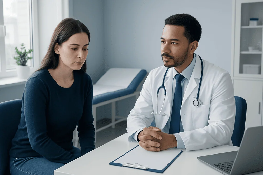 Doctor consulting with a patient in a medical office setting.