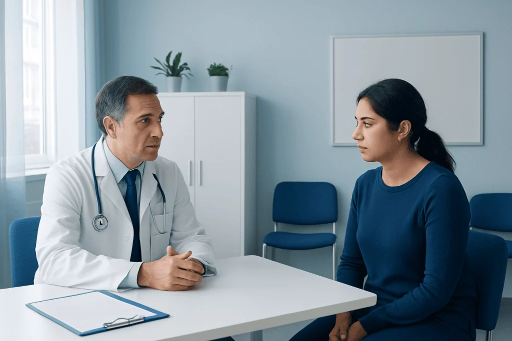 Doctor consulting with a patient in a medical office.