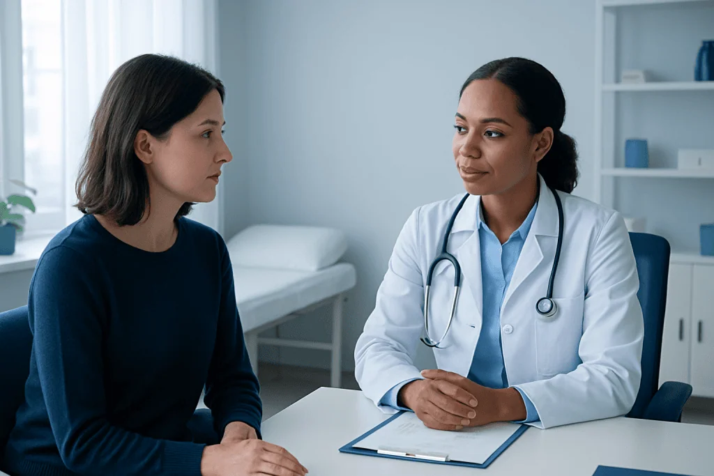 Doctor consulting with a patient in a medical office.
