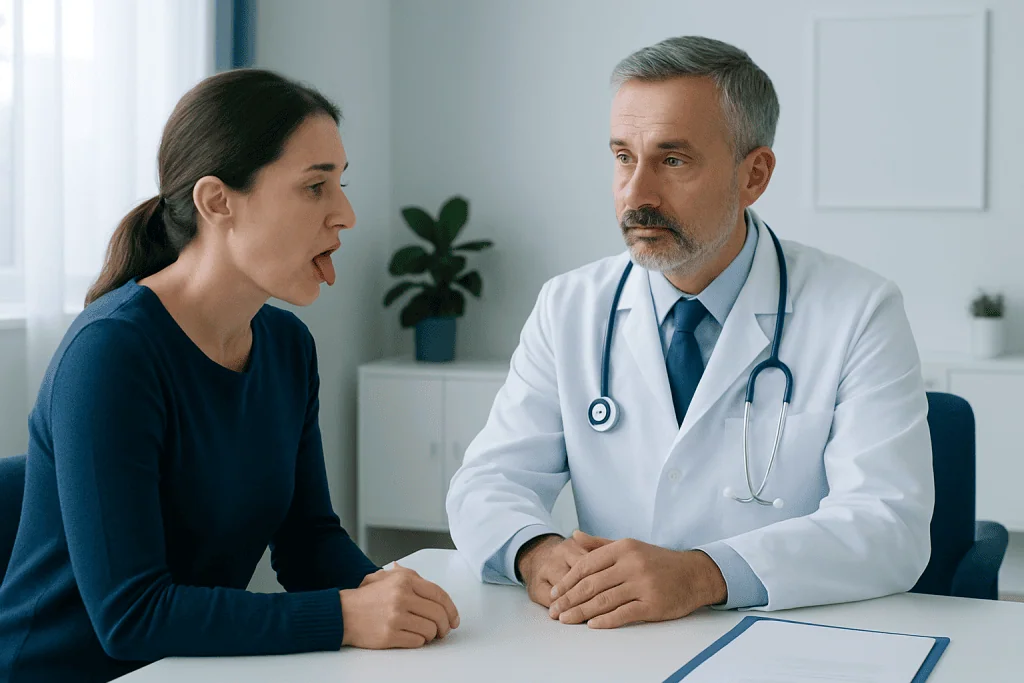 Doctor consulting with a patient about tongue splitting procedure at Acibadem Hospital.