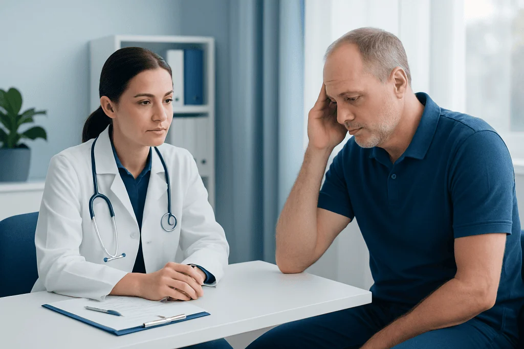 Doctor consulting with a patient in a medical office setting.