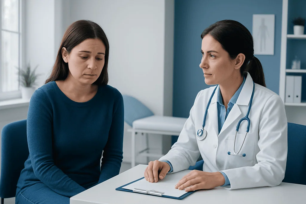 Doctor consulting with a patient in a medical office setting.