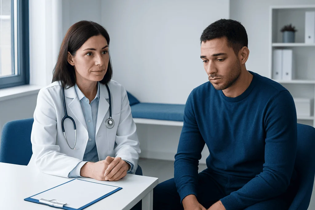Doctor consulting with a patient in a medical office setting.
