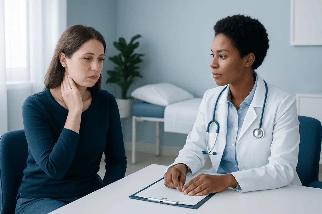 Doctor consulting with a patient in a medical office setting.